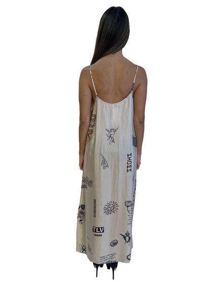Me369 Cream Elna Tatto Maxi Dress. Size: M