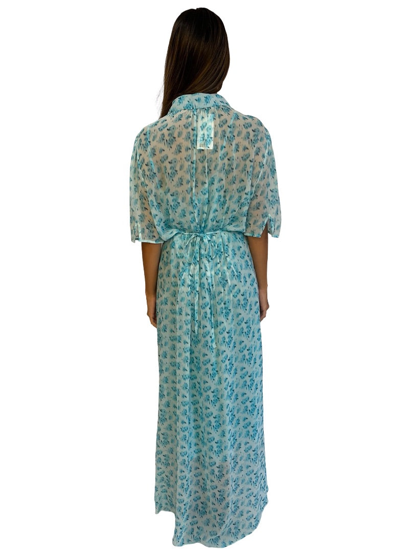 Lee Mathews Blue Blurry Print Dress. Size: 5