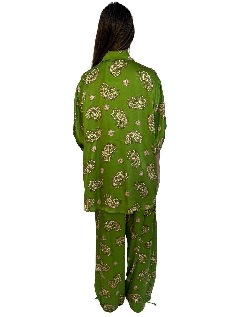 Alemais Green Paisley & Dice Print Shirt & Pant Set. Size: 12