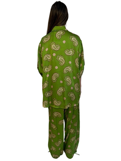 Alemais Green Paisley & Dice Print Shirt & Pant Set. Size: 12