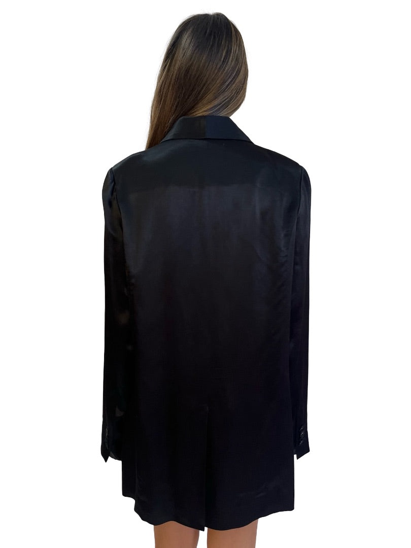 Husk Black Single Breasted Satin Blazer. Size: M