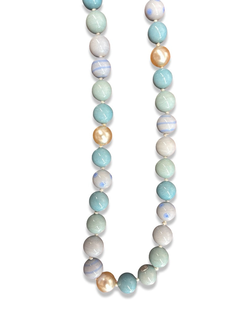 Chanel Blue Turquoise, Pearl & Ribbon Necklace / Belt.