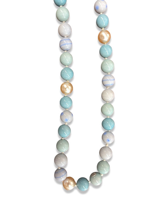 Chanel Blue Turquoise, Pearl & Ribbon Necklace / Belt.