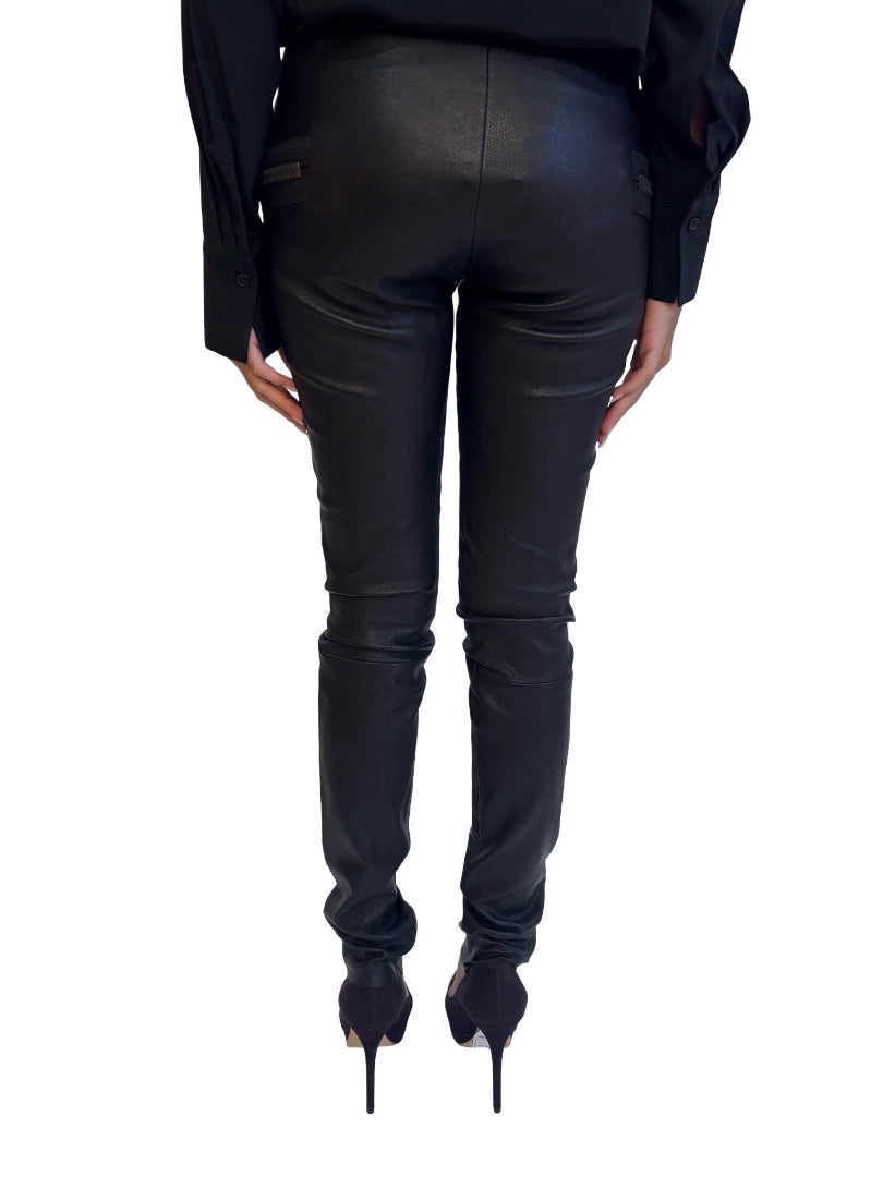 Les Chiffoniers Black Leather Leggings w/ Zippers. Size: S