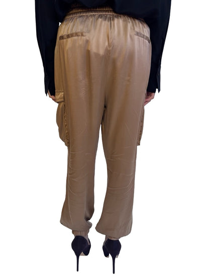 Husk Latte Silk Satin Cargo Pants. Size: 10