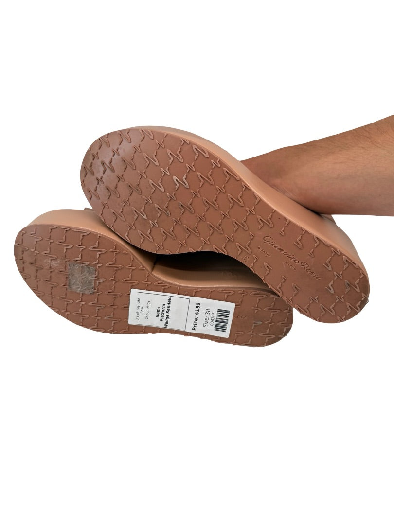 Gianvito Rossi Nude 'Flexi Nappa' Platform Wedge Sandals. Size: 38