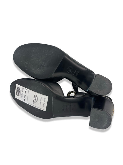 Chanel Black Slingback Heels W Chain. Size: 38.5 C