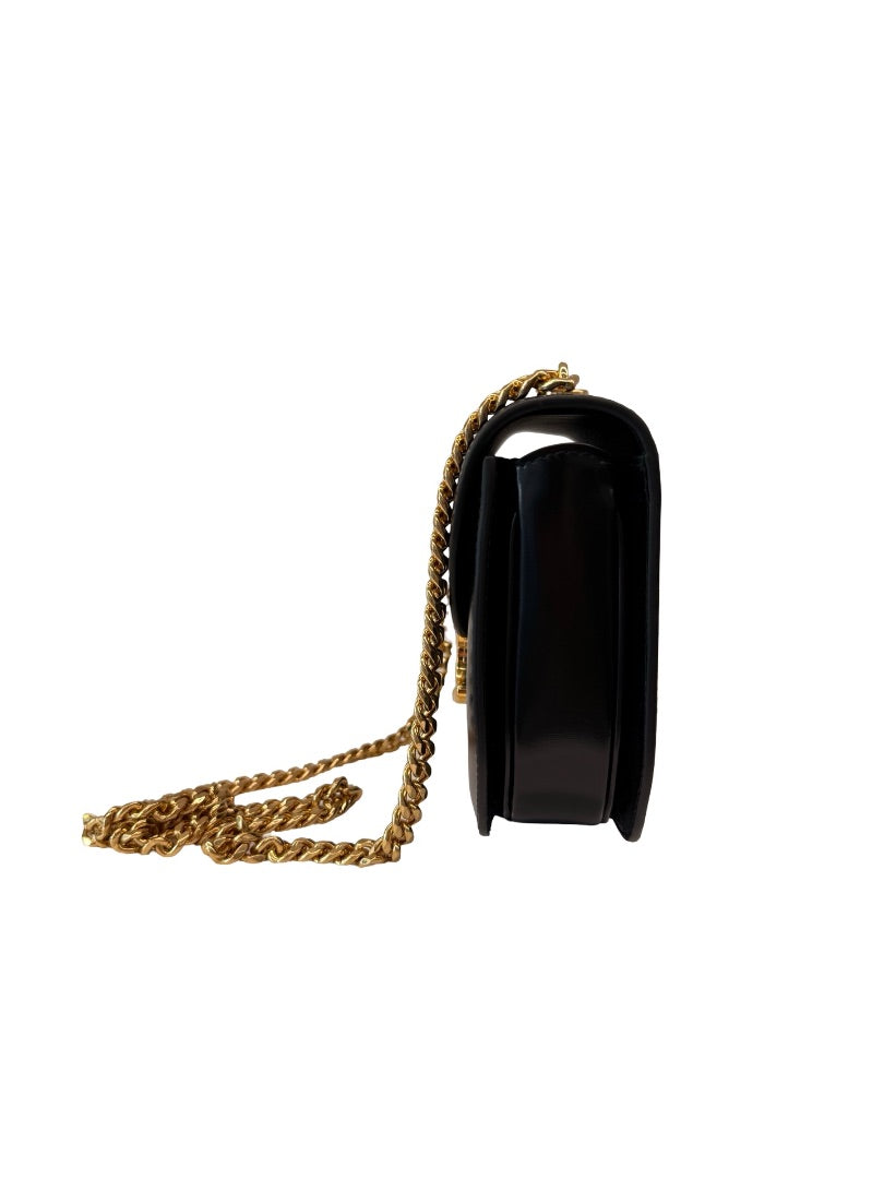 Celine Black Leather 'Clea Besace Triomphe' Flap Bag.