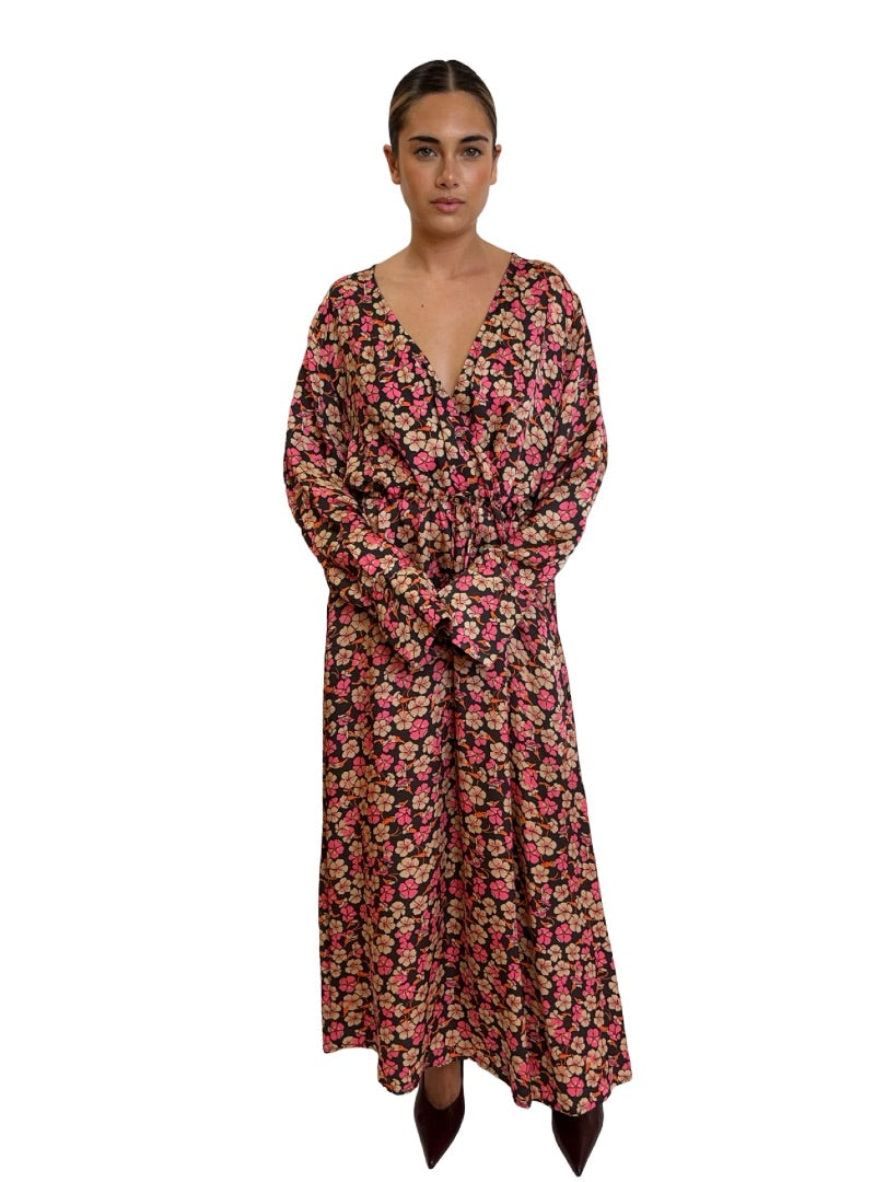 Second Female Pink / Orange / Black Flower Print Dress. Size: L