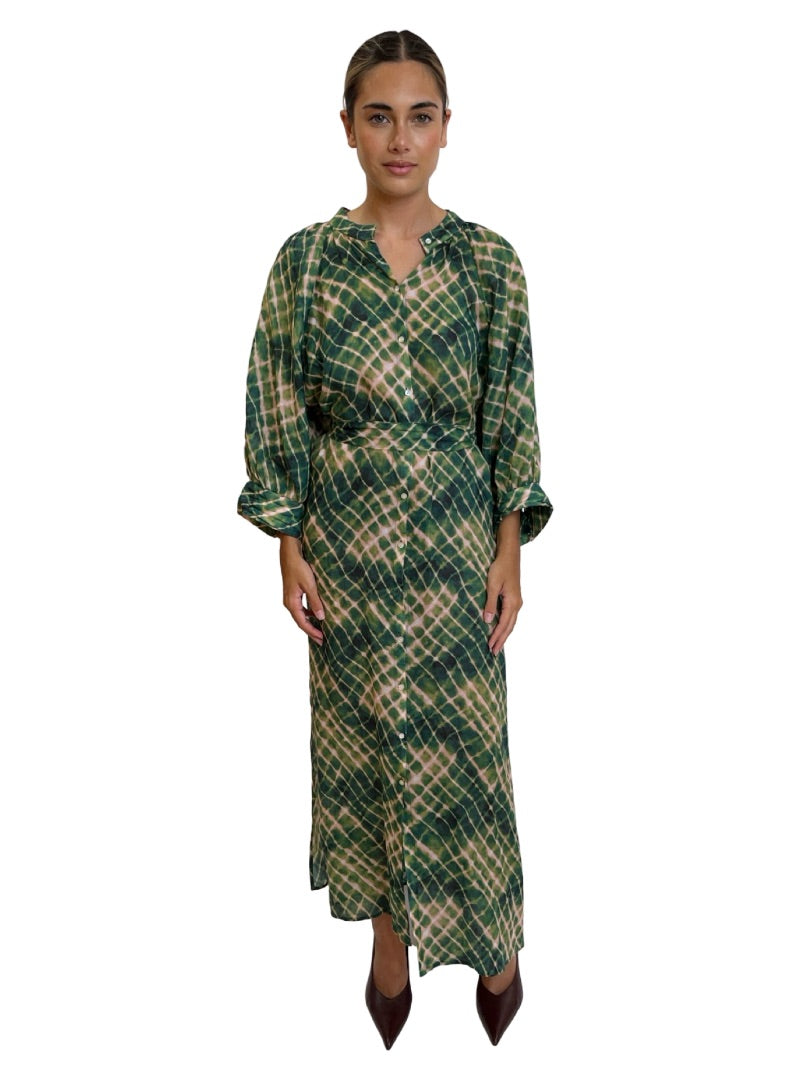 Husk Green Blurred Net Print Maxi Dress. Size: 14