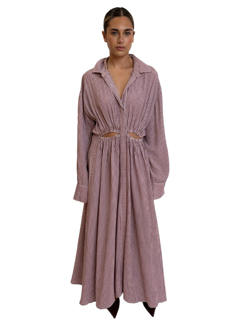 Scanlan Theodore Red / White Gingham Long Sleeve Dress. Size: 12