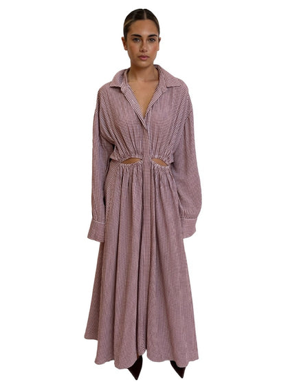 Scanlan Theodore Red / White Gingham Long Sleeve Dress. Size: 12