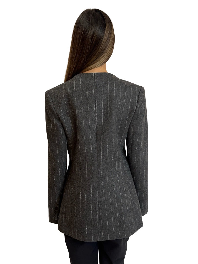 Carla Zampatti Grey Charcoal Italian Wool Pinstripe Blazer. Size: 6