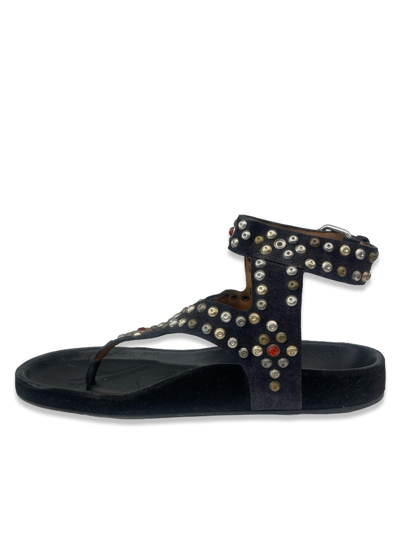Isabel Marant Black Studded Leather Sandals. Size: 38