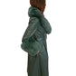 ZCRAVE Green Leather Coat w/ Fox Fur Trim. Size: M