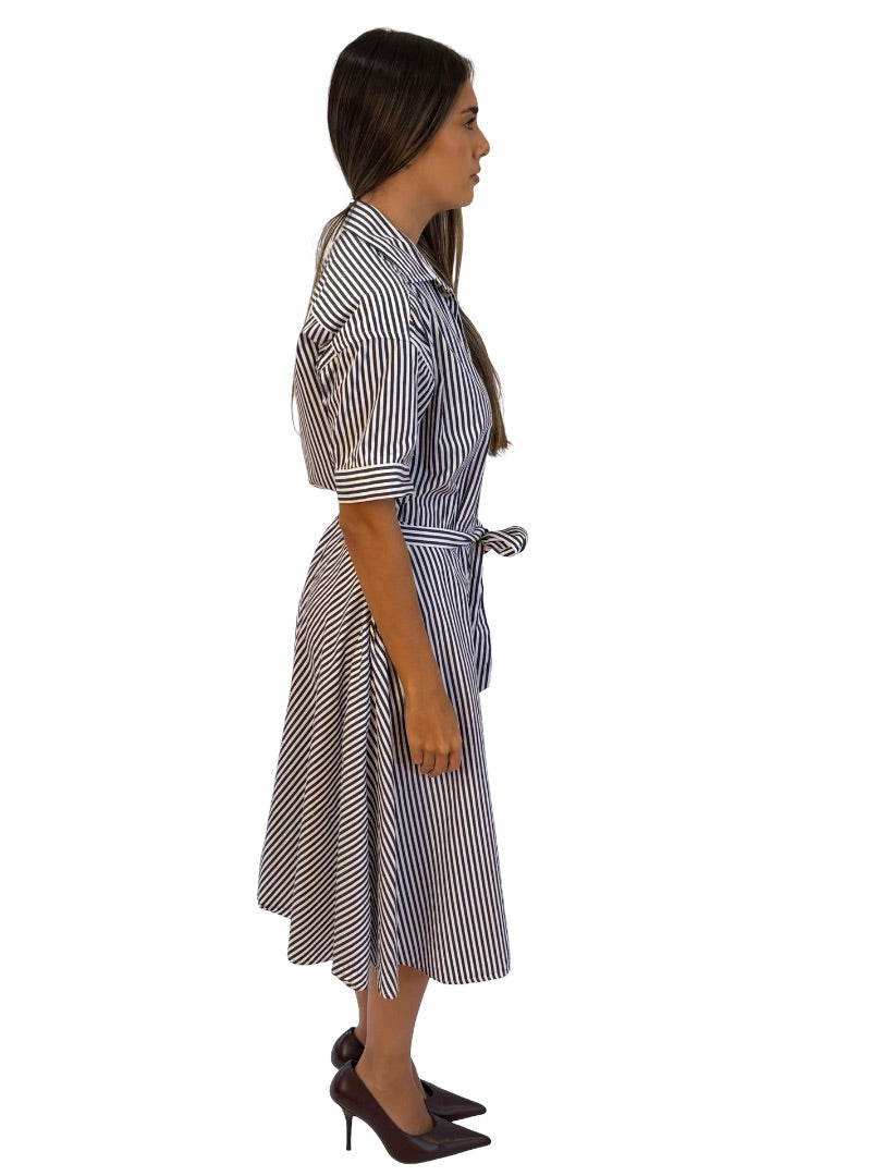 Ralph Lauren Navy / White Striped Cotton Midi Shirt Dress. Size: 6