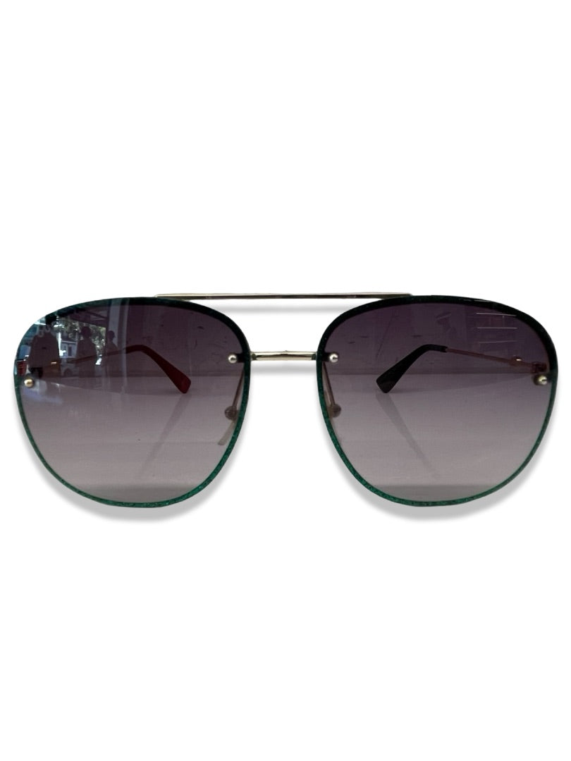 Gucci Gold Frame 'GG02275 001' Sunglasses W Glitter Trim.