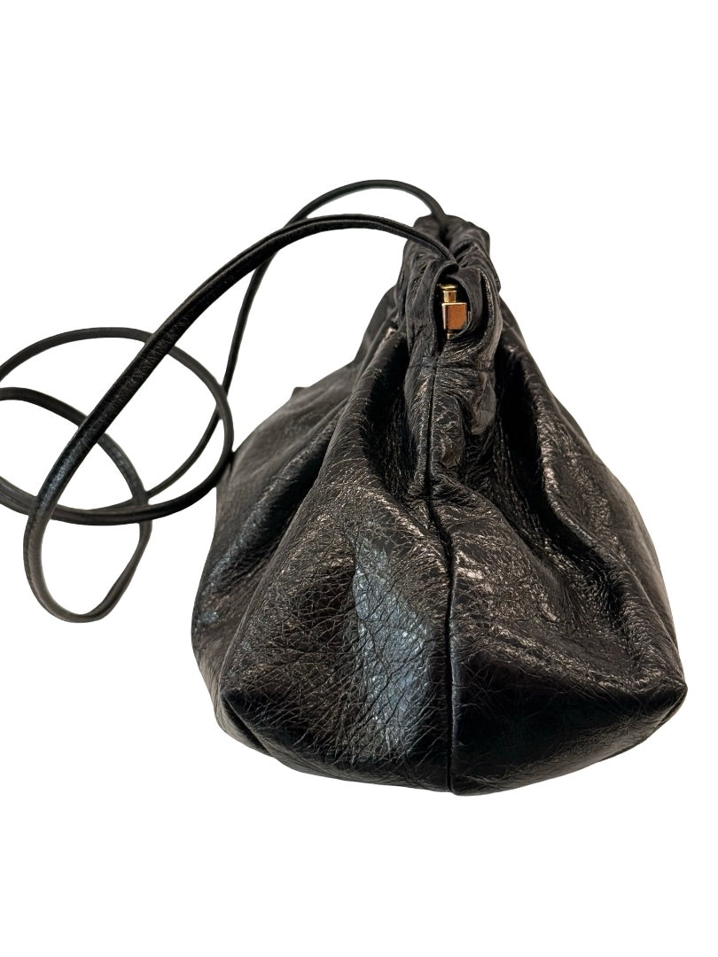 A-Esque Black Metallic Leather Crossbody / Clutch Bag.