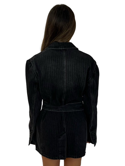 Camilla & Marc Soft Black Denim Pinstripe 'Ryland' Blazer W Belt. Size: 6