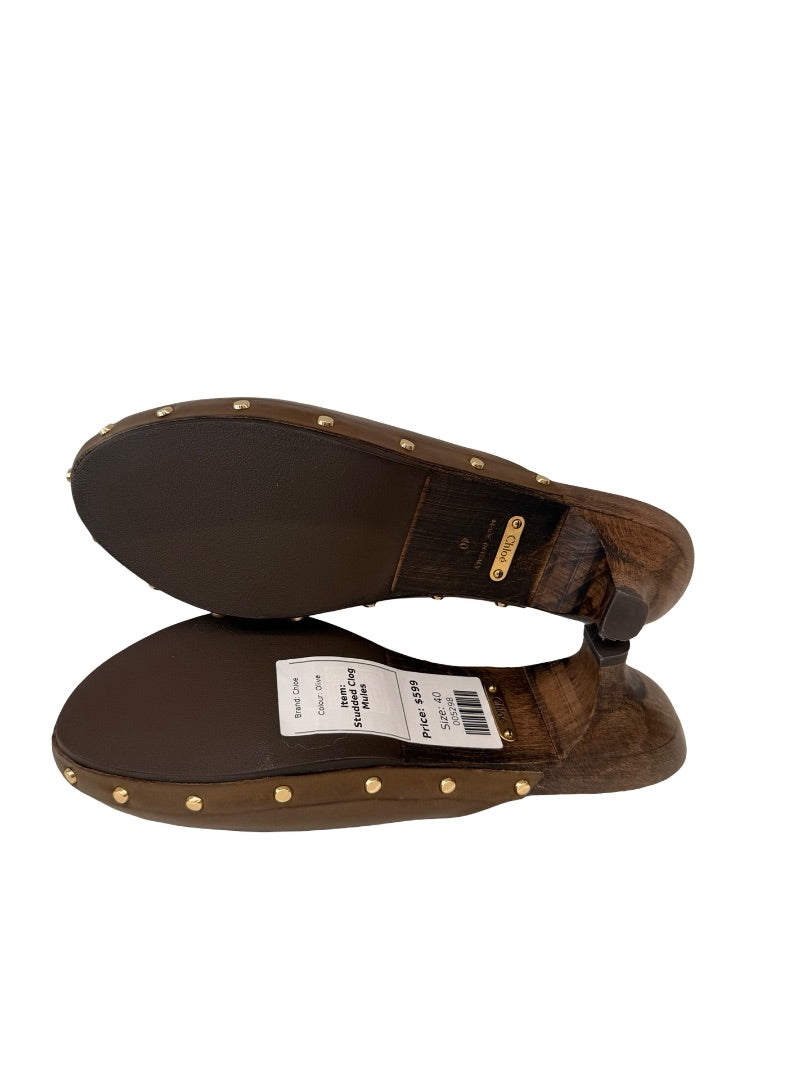 Chloe Olive 'Judith' Studded Clog Mules. Size: 40