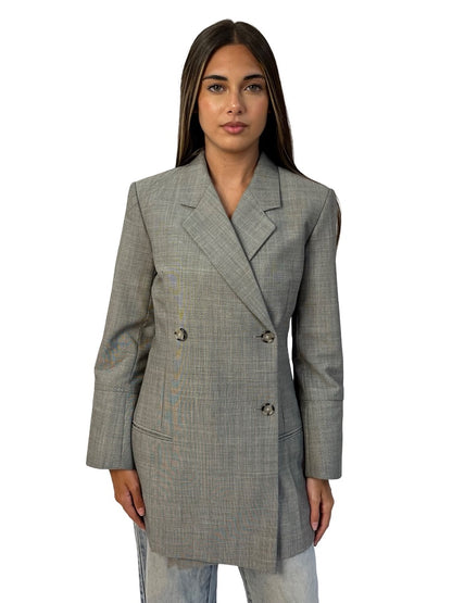 Helmut Lang Grey Double Breasted Wool/Mohair Blazer. Size: 4