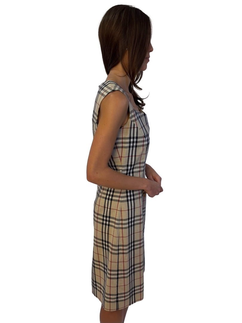 Burberry Neutrals House Check Sleeveless Dress. Size: 12