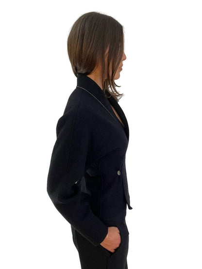 Bassike Black Wool Fitted Wrap Top. Size: 00