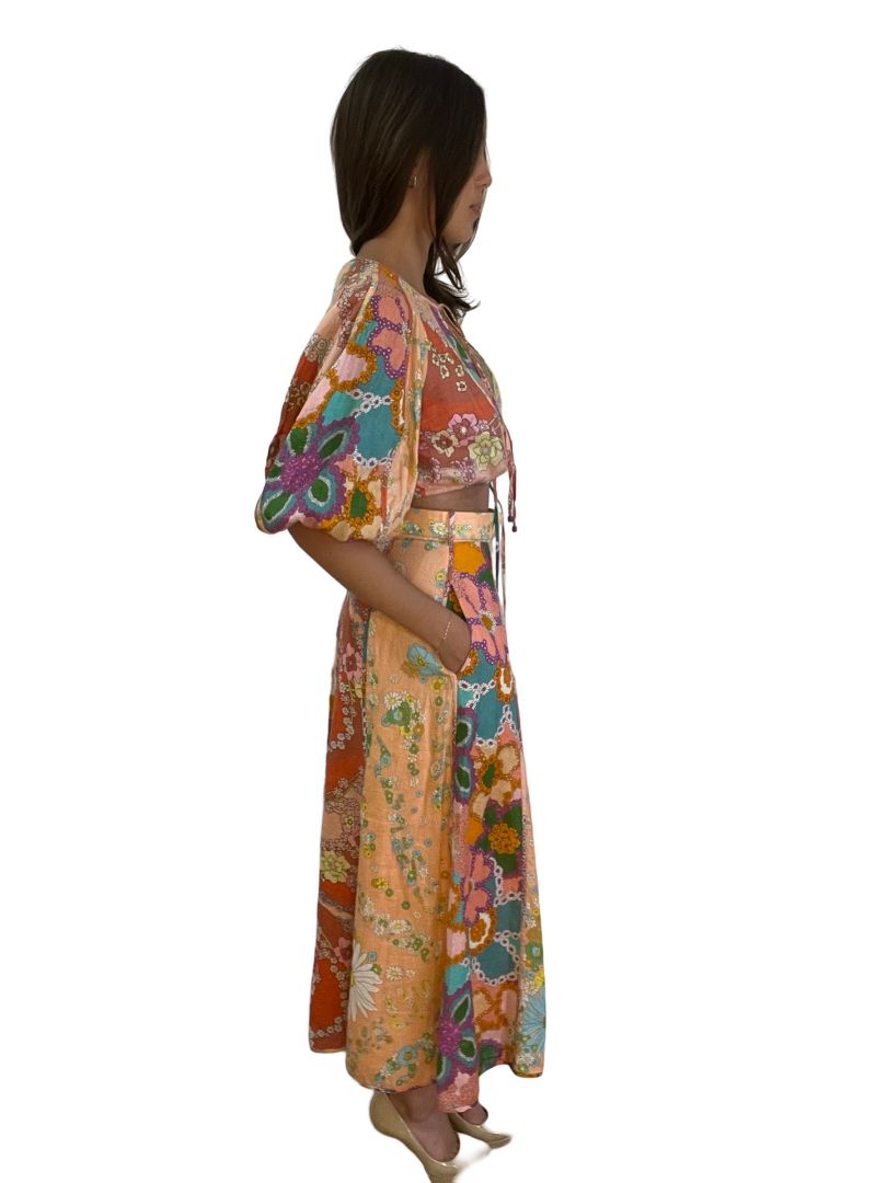 Zimmermann Orange Floral 'Lola' Top/Skirt Set W Belt. Size: 0-1