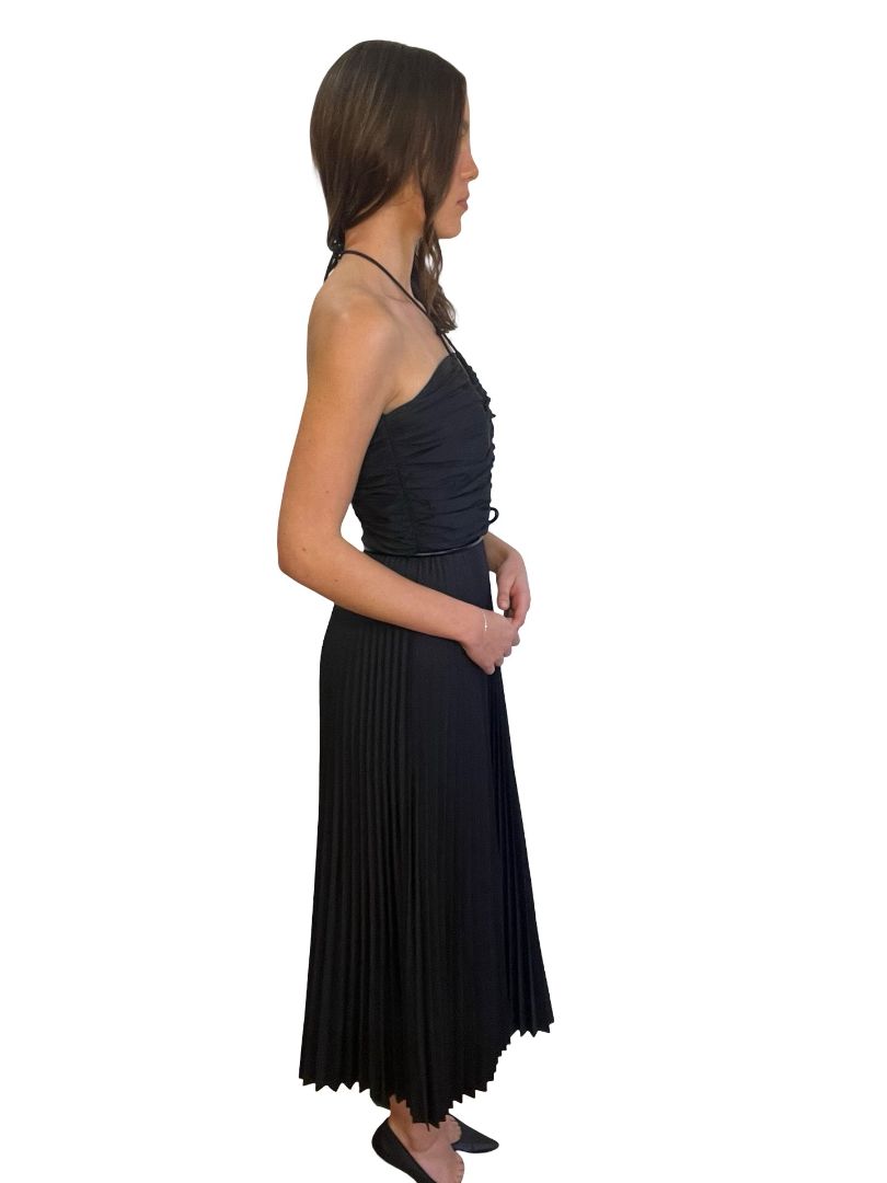 Rebecca Vallance Black Strapless Pleated Dress W Tie. Size: 10