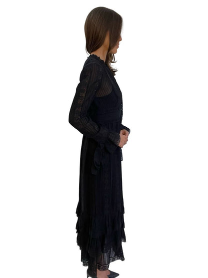 Zimmermann Black Pleated Lace Maxi Dress. Size: 2