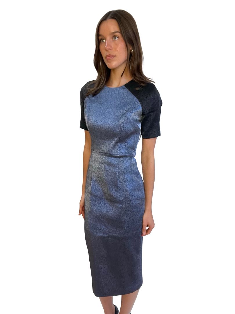Alex Perry Black/Blue Two Tone Textured Dress. Size: 8