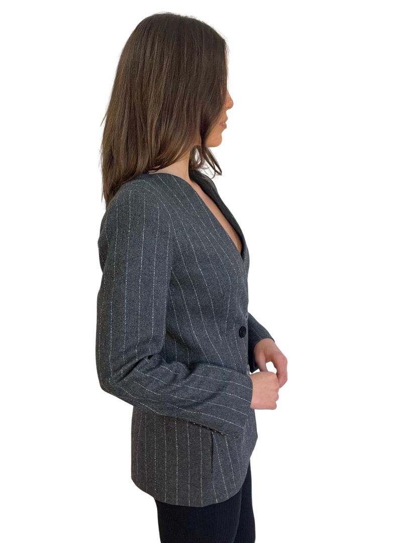 Carla Zampatti Grey Charcoal Italian Wool Pinstripe Blazer. Size: 6