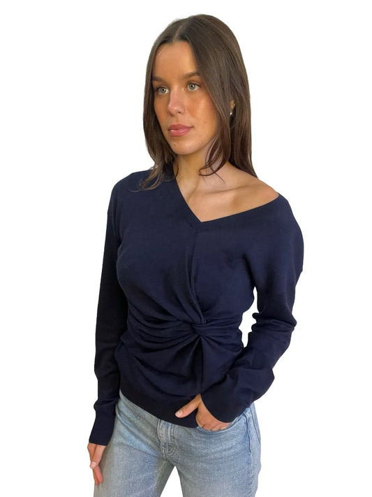 Stella McCartney Navy Wool Long Sleeve Twist Top. Size: 44