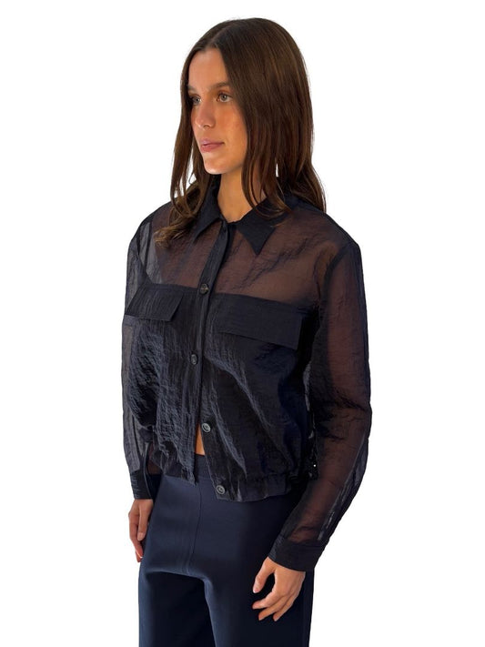 Peserico Navy Organza Drawcord Shirt. Size: 44