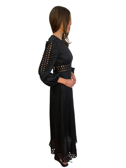 Zimmermann Black Embroidered Cut Linen Dress. Size: 1