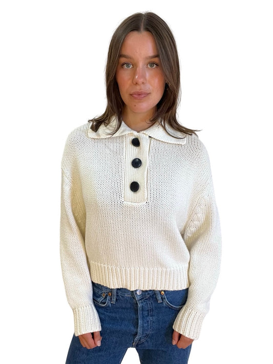 Bassike Cream Knit Buttoned Jumper. Size: 1