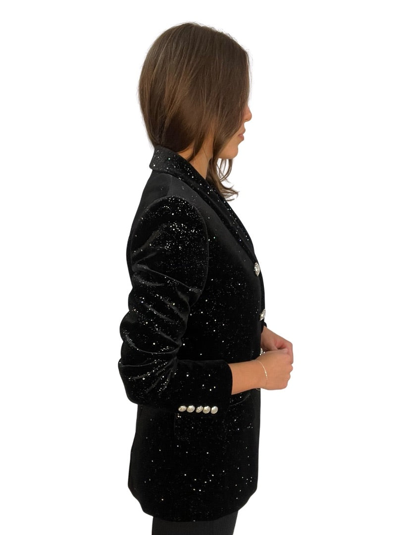 Balmain Black Holographic Sparkle Speckled Blazer. Size: 40