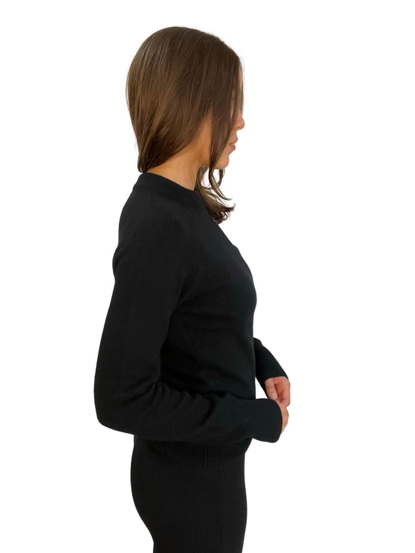 Balmain Black Knit Jumper w Gold Buttons on Left Shoulder. Size: 36