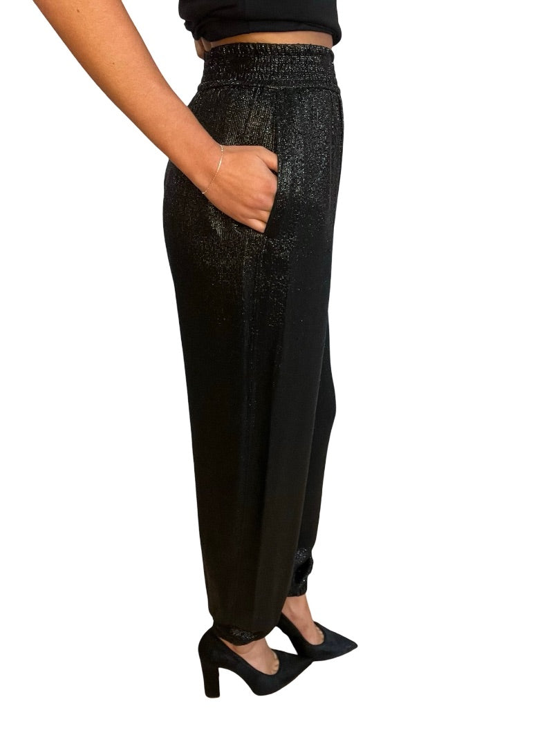Saint Laurent Black Shine Textured Pants. Size: 36