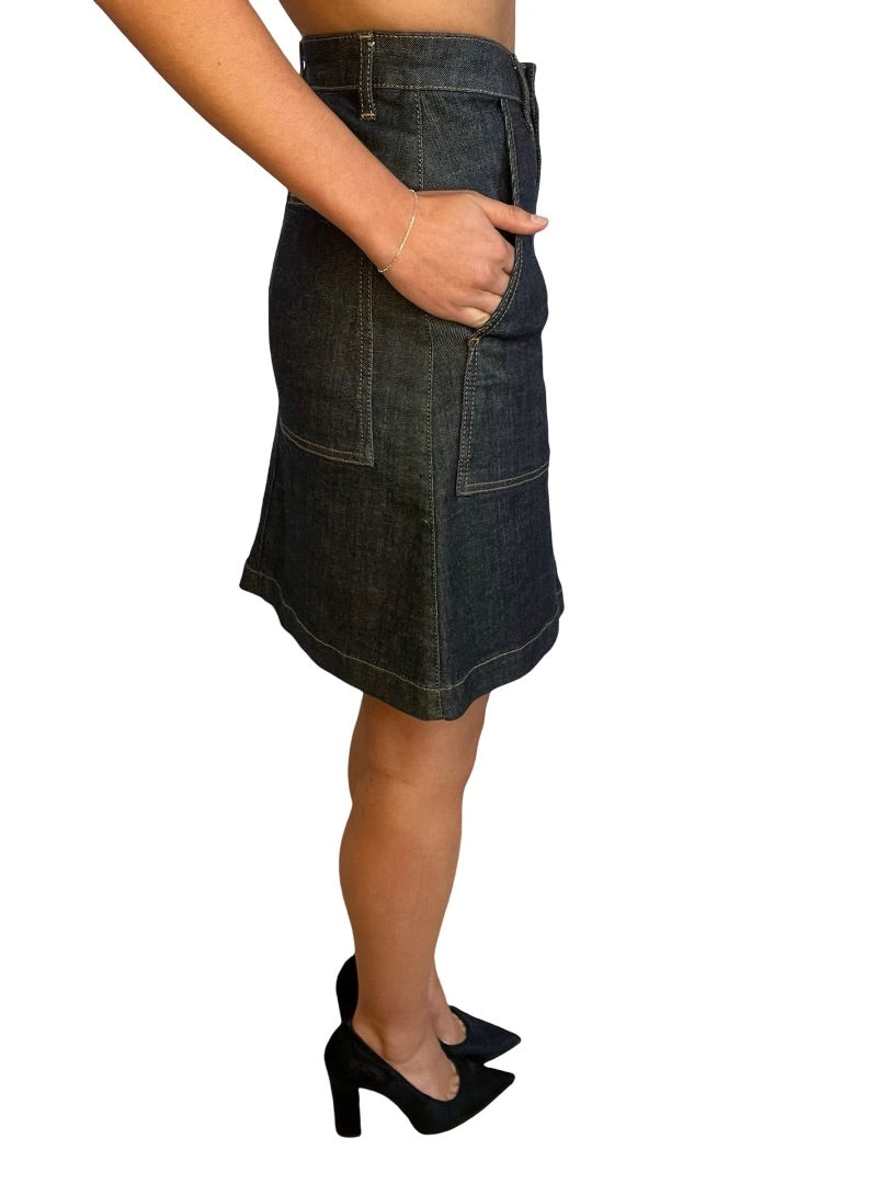 Scanlan Theodore Dark Denim Short Denim Pocket Skirt. Size: 28