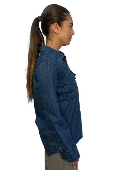Skin & Threads Blue Cotton Linen Denim Shirt. Size: 1