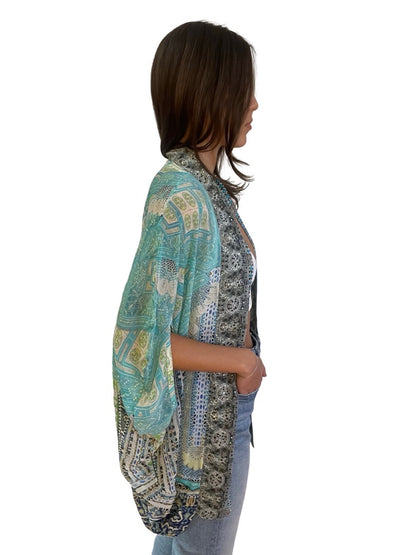 Camilla Light Blue Lover Retreat Open Front Cardi Cape. Size: O/S