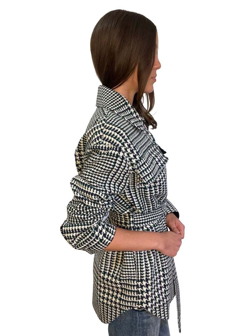 Ottod'Ame Blue / Green Houndstooth Coat. Size: 10