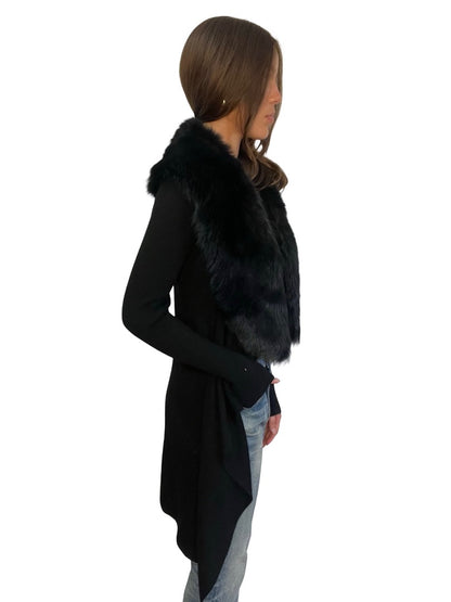 Husk Black Merino Cardigan w/ Detachable Shearling Collar. Size: S