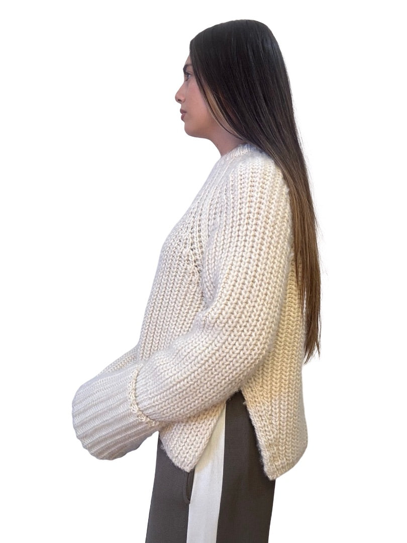 Celine Cream Knit Sweater w/ Folded Sleeves. Size: M