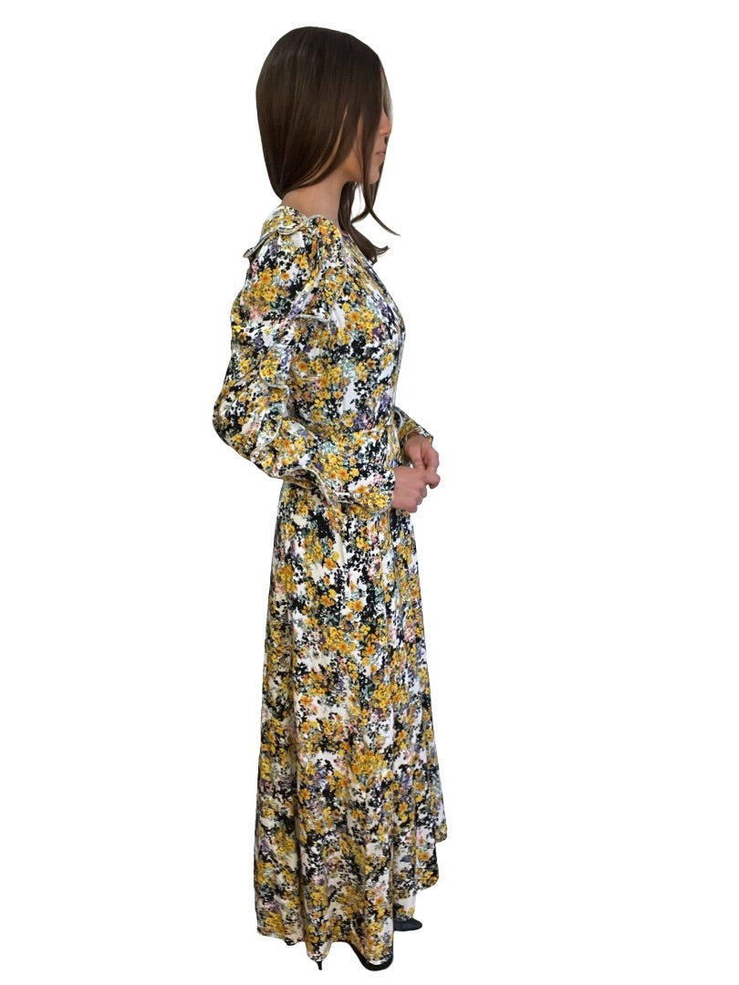 Essential Antwerp Yellow/White Floral Ruffle Dress. Size: 36