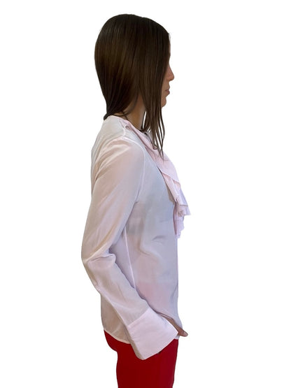 Victoria Beckham Light Pink Ruffle Collar Long Sleeve Top. Size: 10