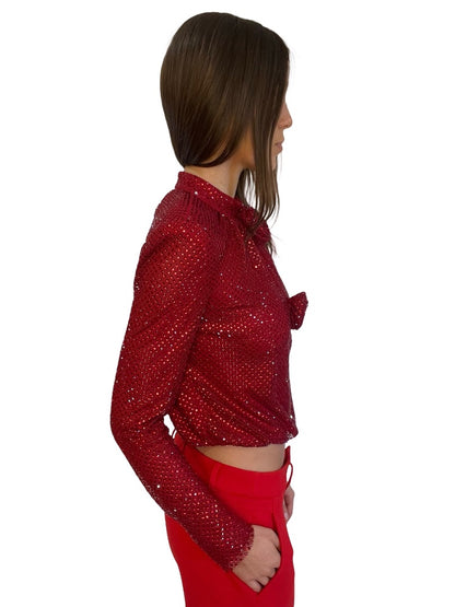 Self Portrait Red Rhinestone Fishnet Top. Size: 10