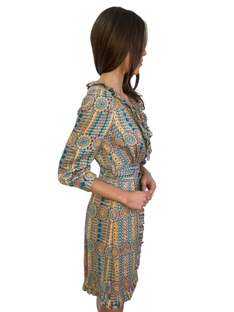 Marc By Marc Jacobs Multi-Colour Print Dress w/ Ruffle Neck Line. Size: 4