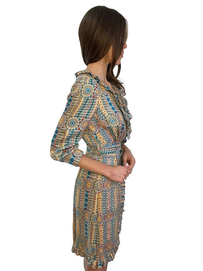 Marc By Marc Jacobs Multi-Colour Print Dress w/ Ruffle Neck Line. Size: 4